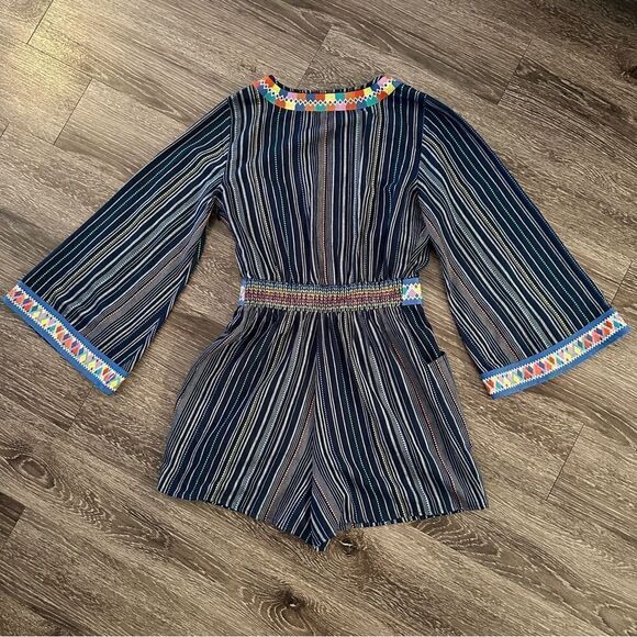 LAIA Multicolor Striped Embroidered Long Sleeve Romper - Picture 7 of 10